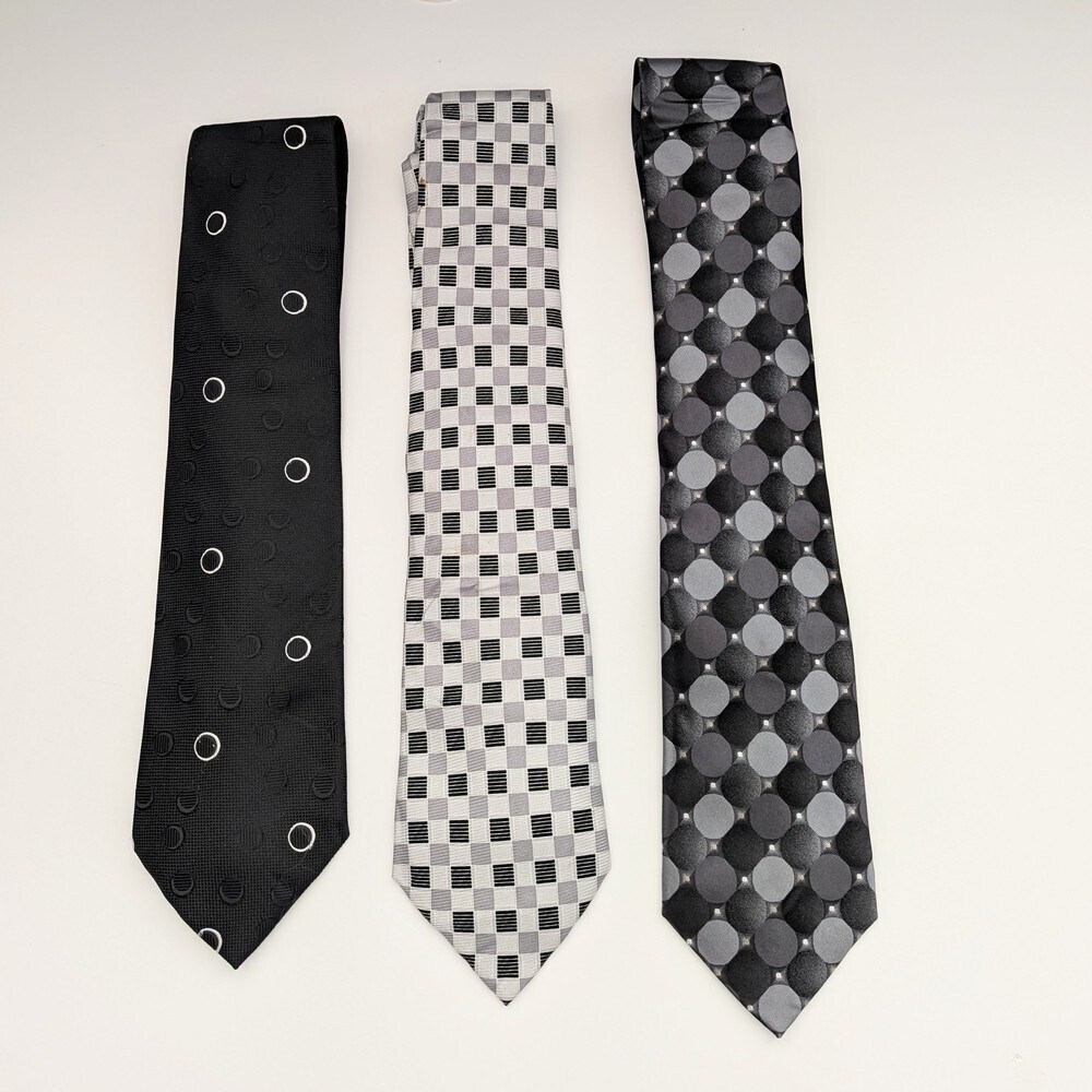 Bundle of 3 Elegant Black/Gray/White/Silver Men's Ties